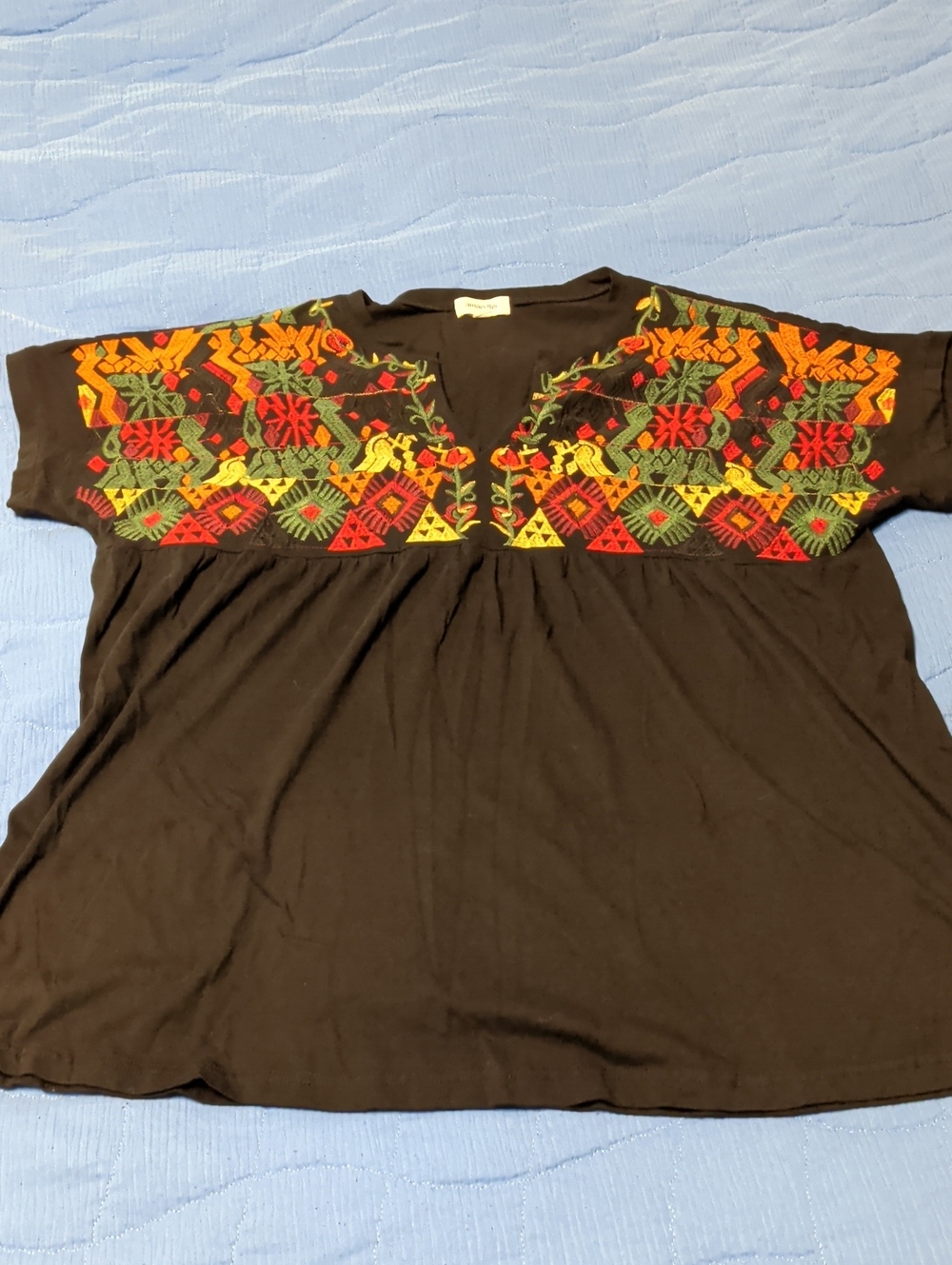 Amaryllis Black Tunic with Multicolor Embroidered Yoke